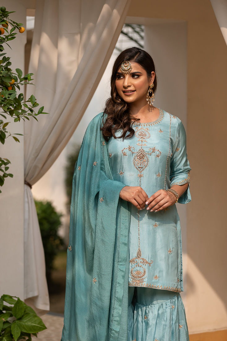 AMBER UPARA SILK SHARARA SET