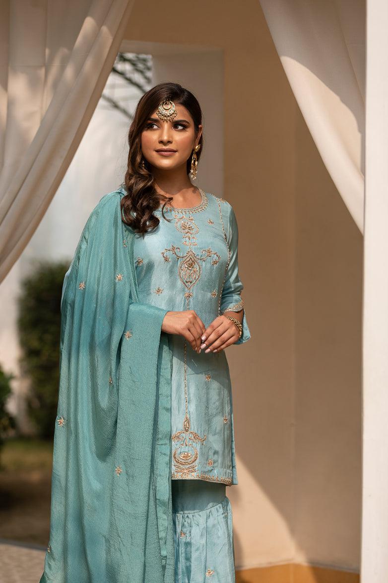 AMBER UPARA SILK SHARARA SET