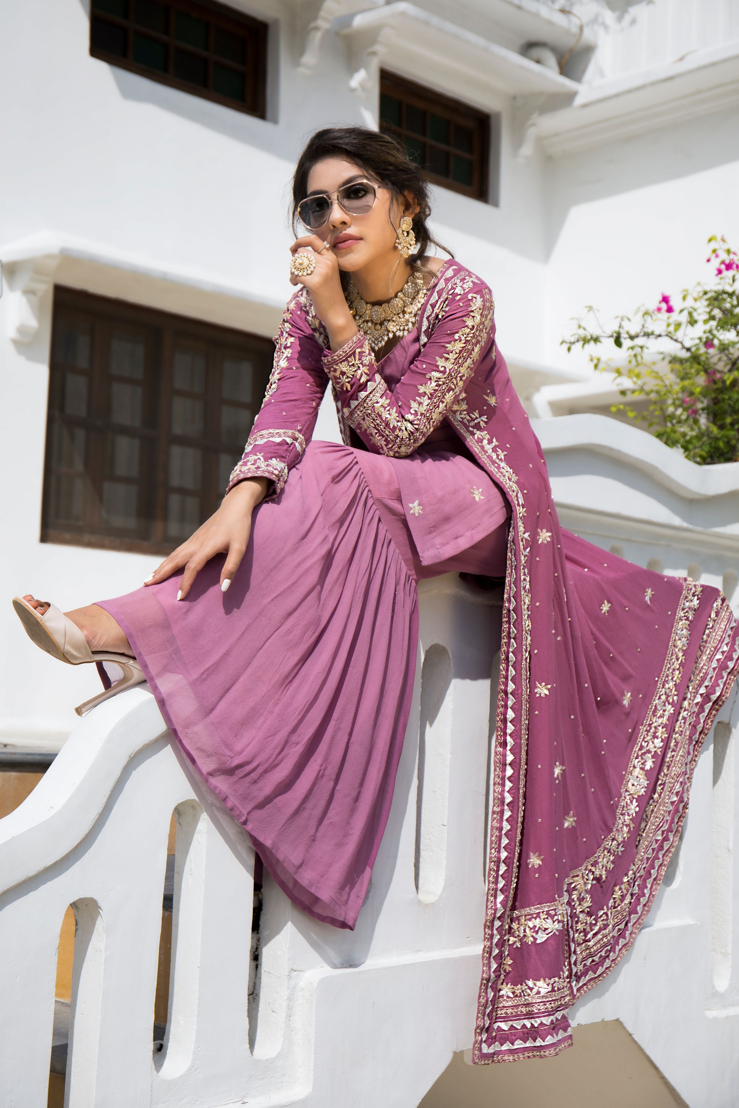 SAHIBA GEORGETTE EMBROIDERED SHARARA SET