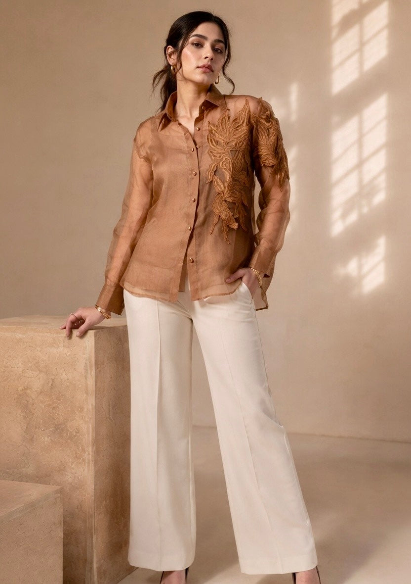 CELESTE ORGANZA EMBROIDERED SHIRT