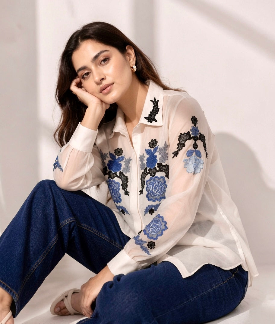 ELARA ORGANZA EMBROIDERED SHIRT