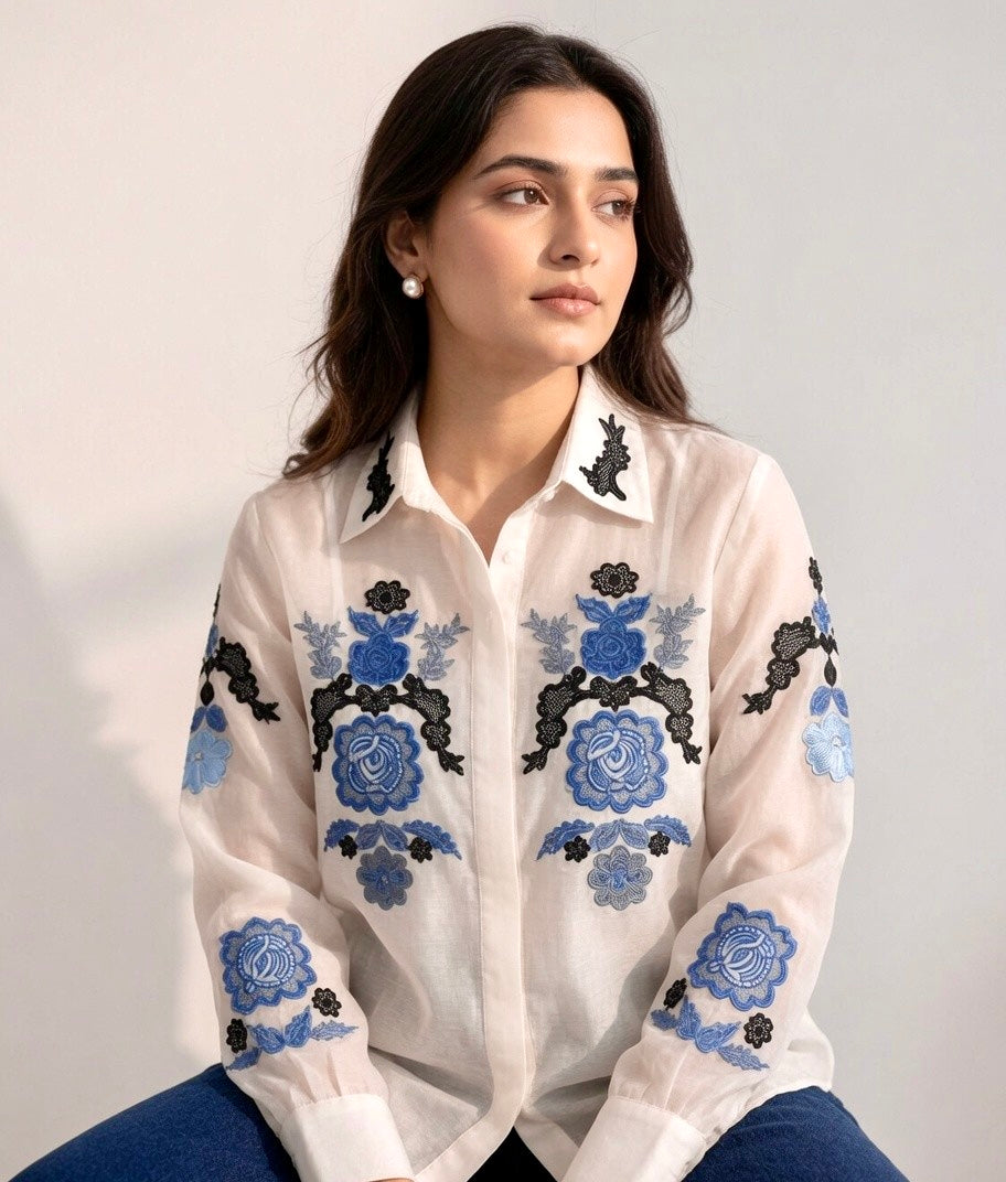 ELARA ORGANZA EMBROIDERED SHIRT