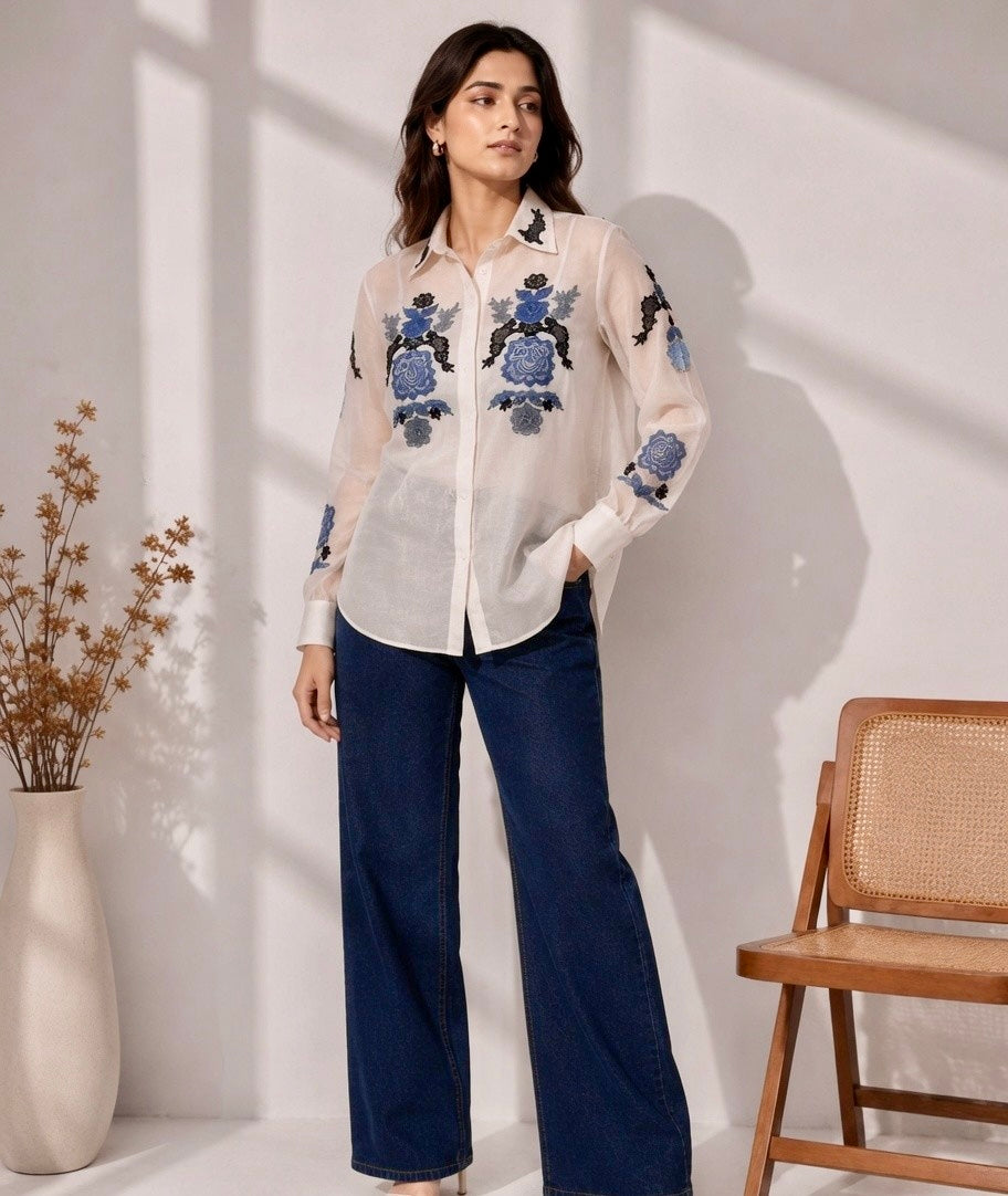 ELARA ORGANZA EMBROIDERED SHIRT