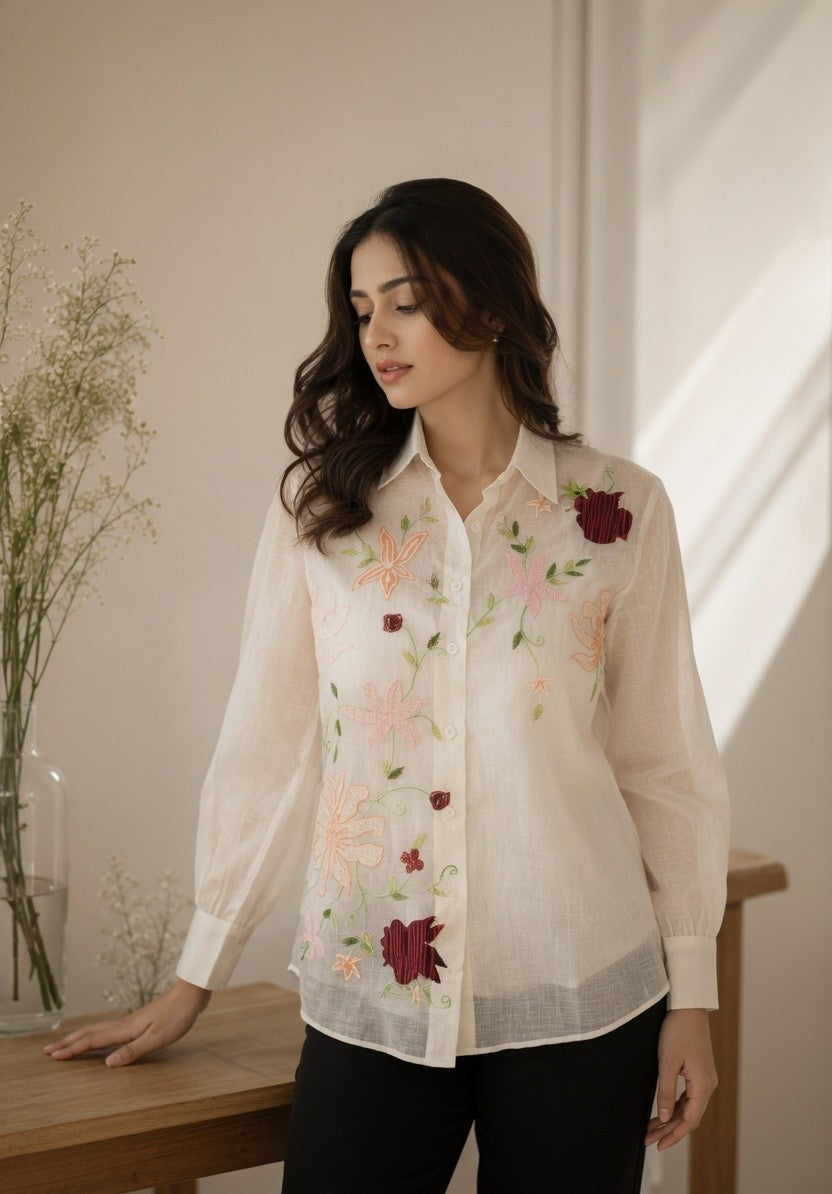 ELYSIA MUL CHANDERI EMBROIDERED SHIRT