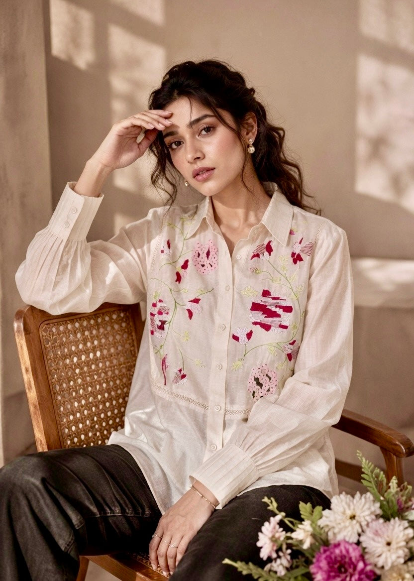 ROSALIE MUL CHANDERI EMBROIDERED SHIRT