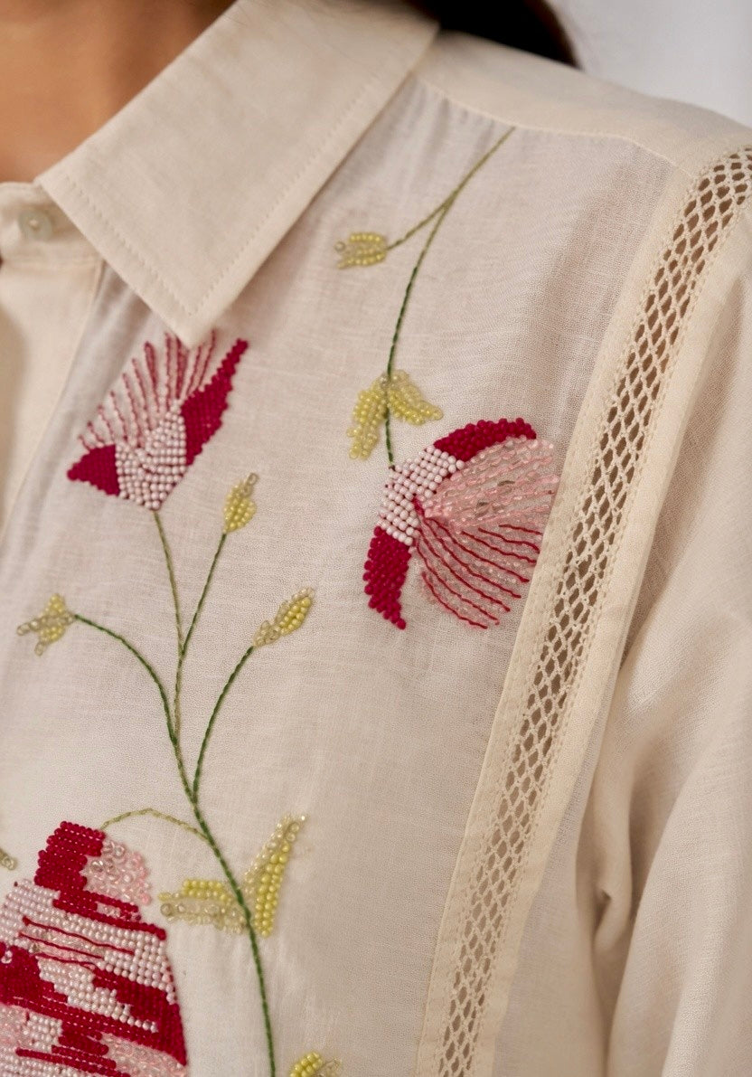 ROSALIE MUL CHANDERI EMBROIDERED SHIRT