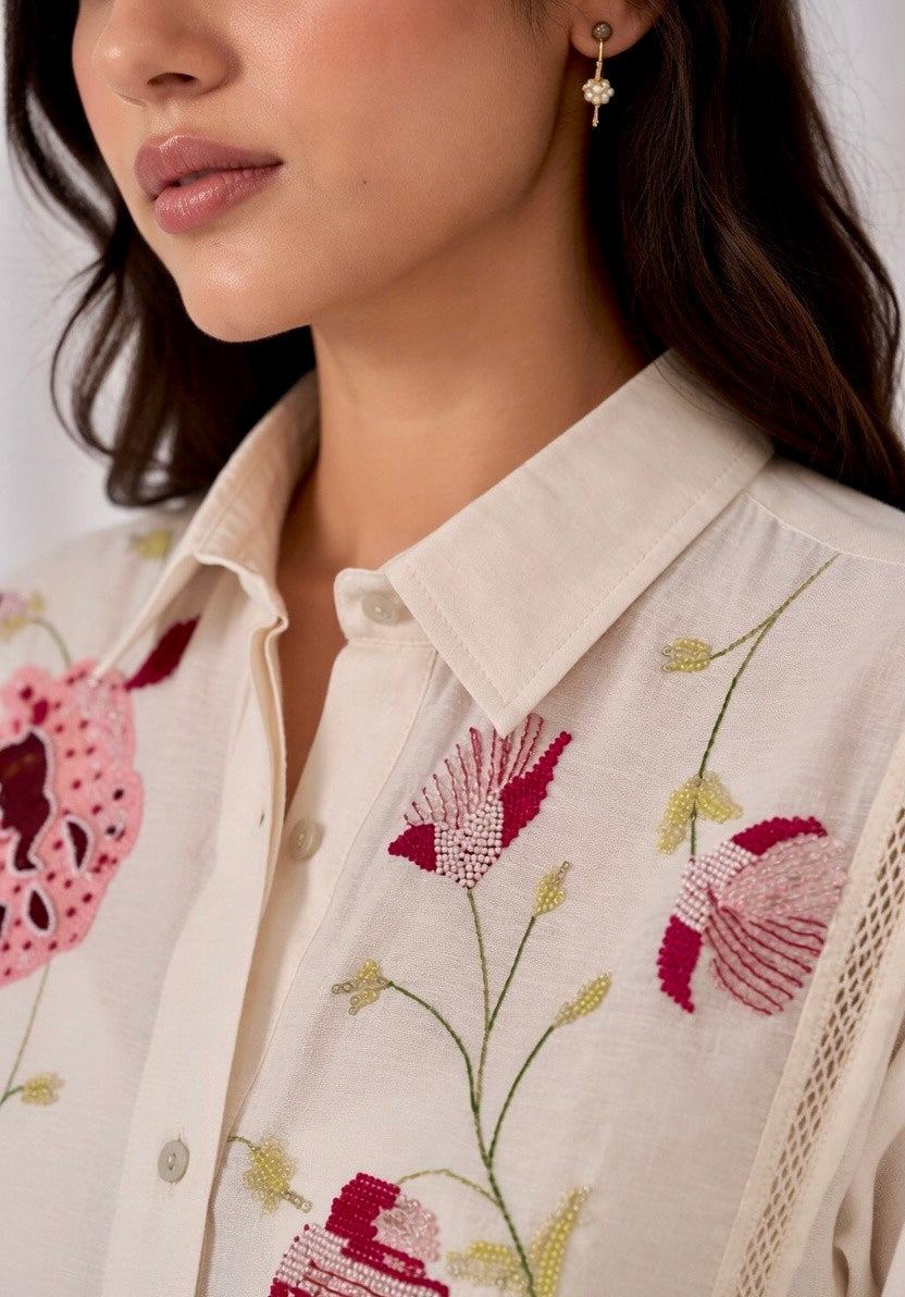 ROSALIE MUL CHANDERI EMBROIDERED SHIRT