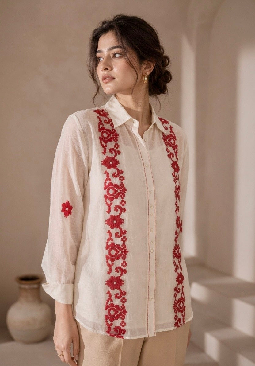 SOLENE MUL CHANDERI EMBROIDERED SHIRT