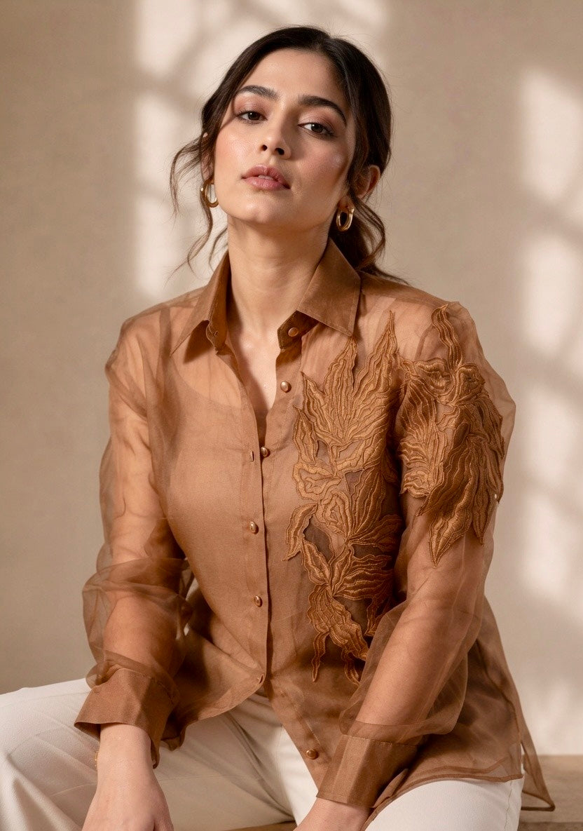 CELESTE ORGANZA EMBROIDERED SHIRT