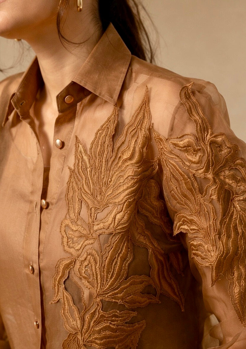 CELESTE ORGANZA EMBROIDERED SHIRT