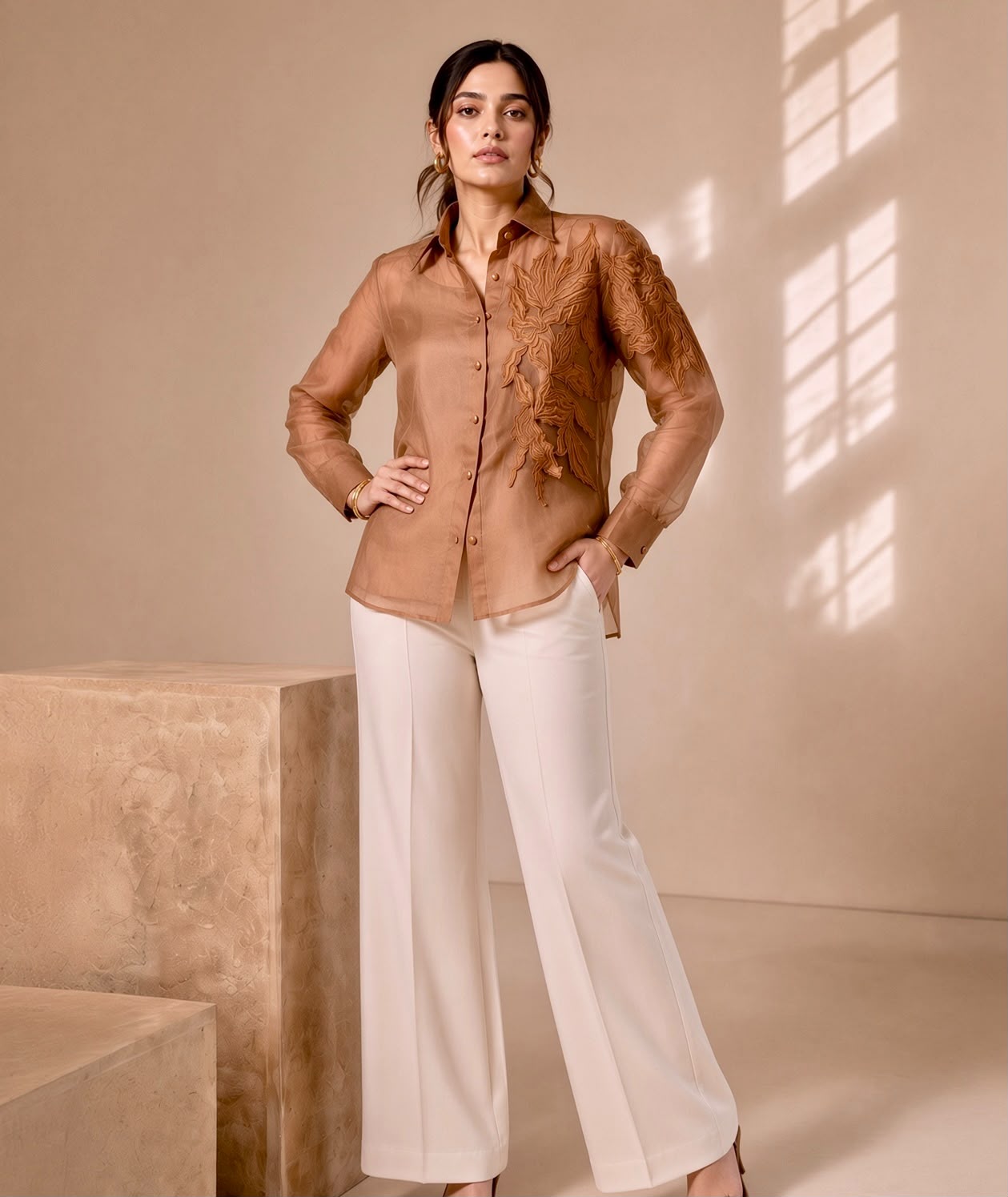 CELESTE ORGANZA EMBROIDERED SHIRT