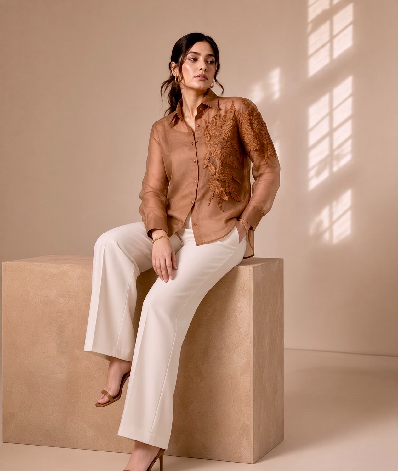 CELESTE ORGANZA EMBROIDERED SHIRT