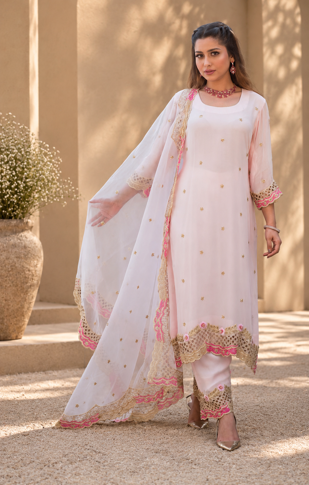 Zuri Georgette Embroidered Suit