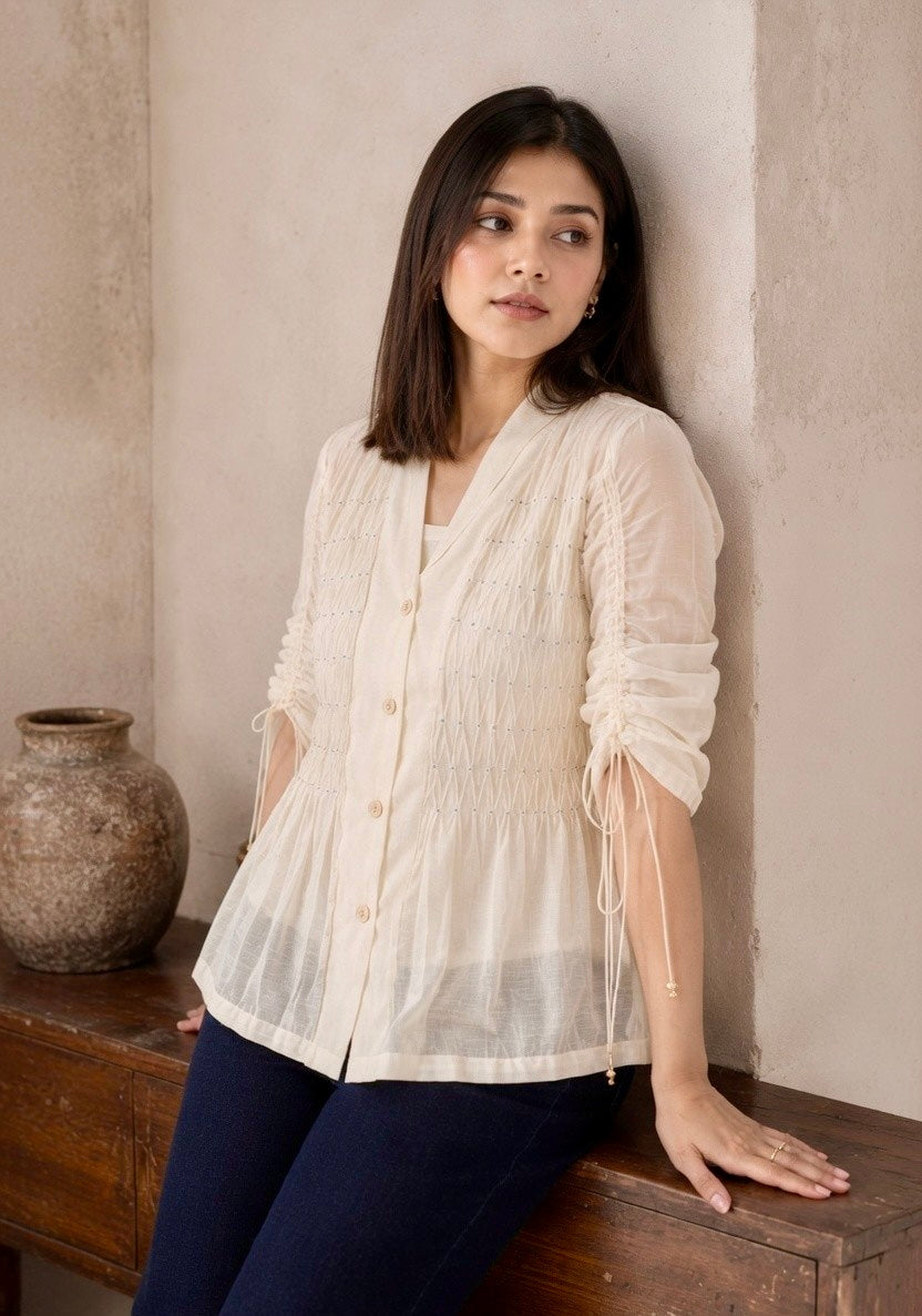 ELANOR MUL CHANDERI EMBROIDERED SHIRT