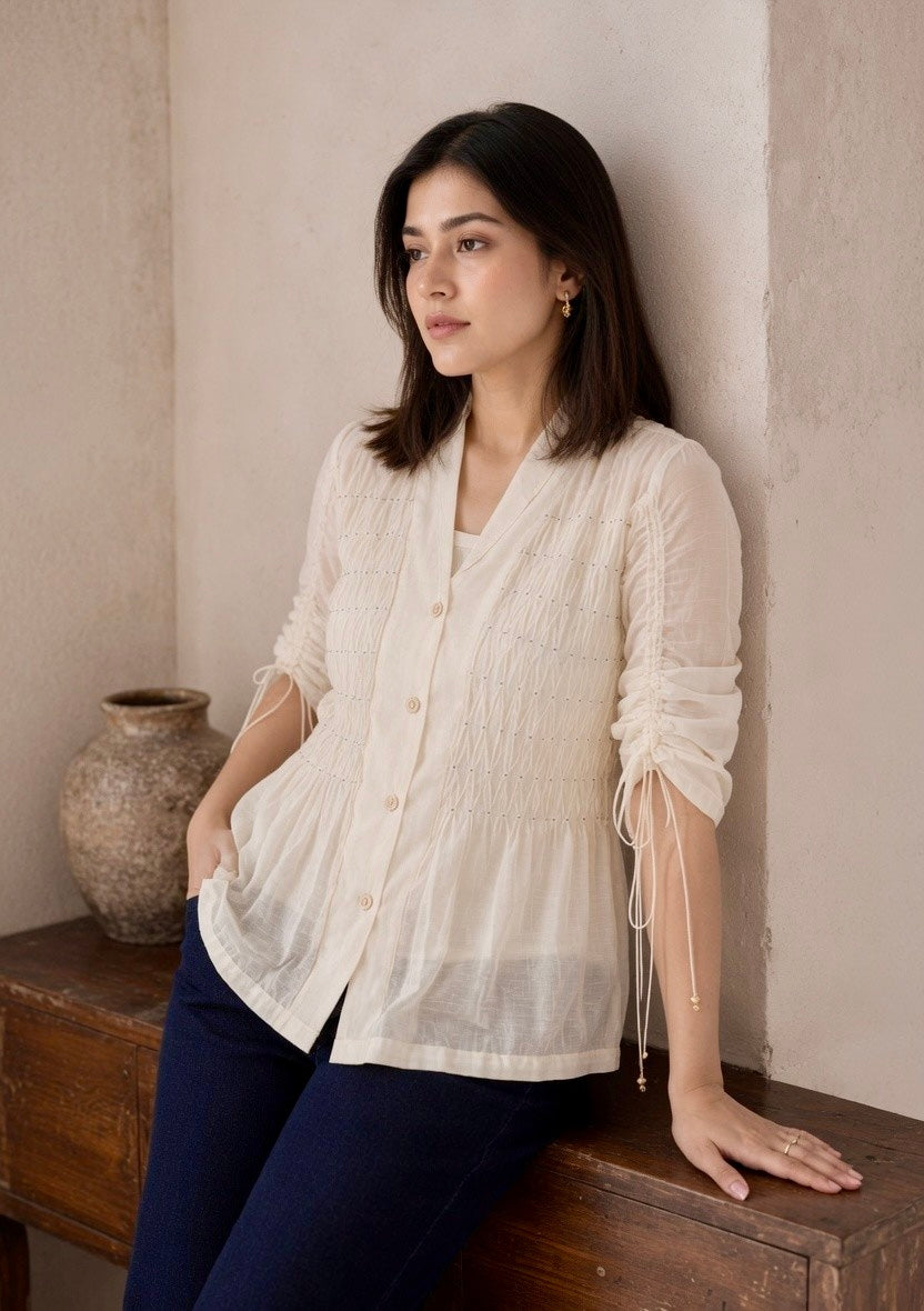 ELANOR MUL CHANDERI EMBROIDERED SHIRT