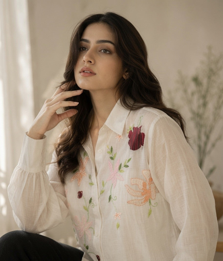 ELYSIA MUL CHANDERI EMBROIDERED SHIRT