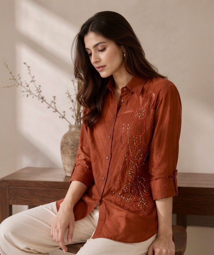 IRIS MUSLIN EMBROIDERED SHIRT