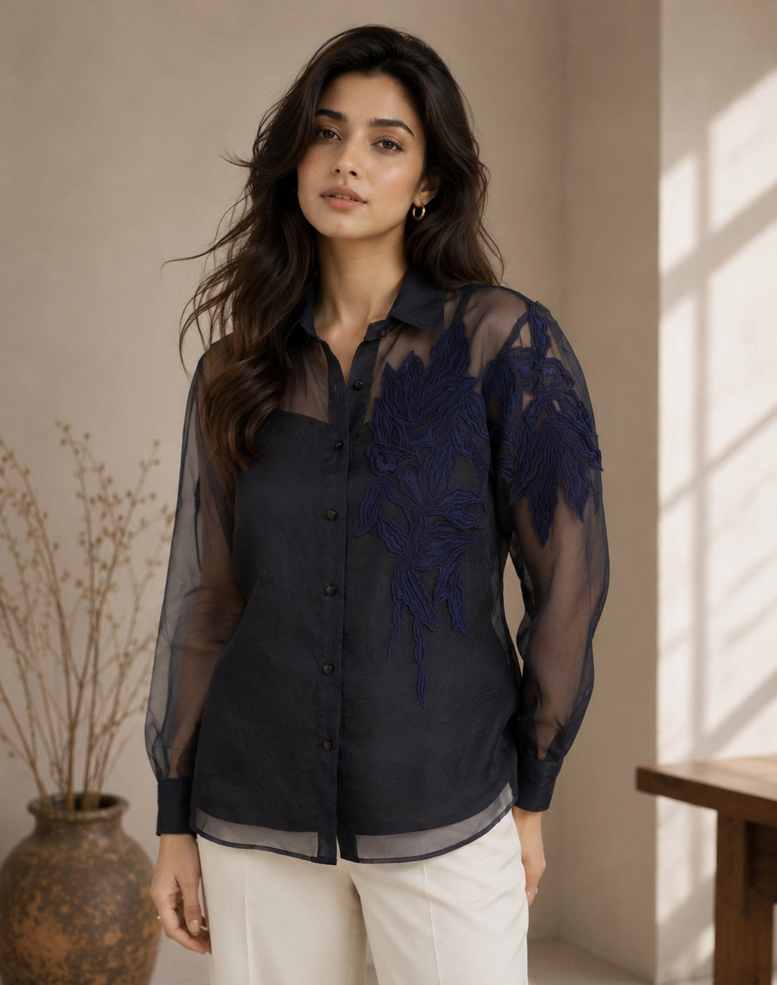 IZEL ORGANZA EMBROIDERED SHIRT