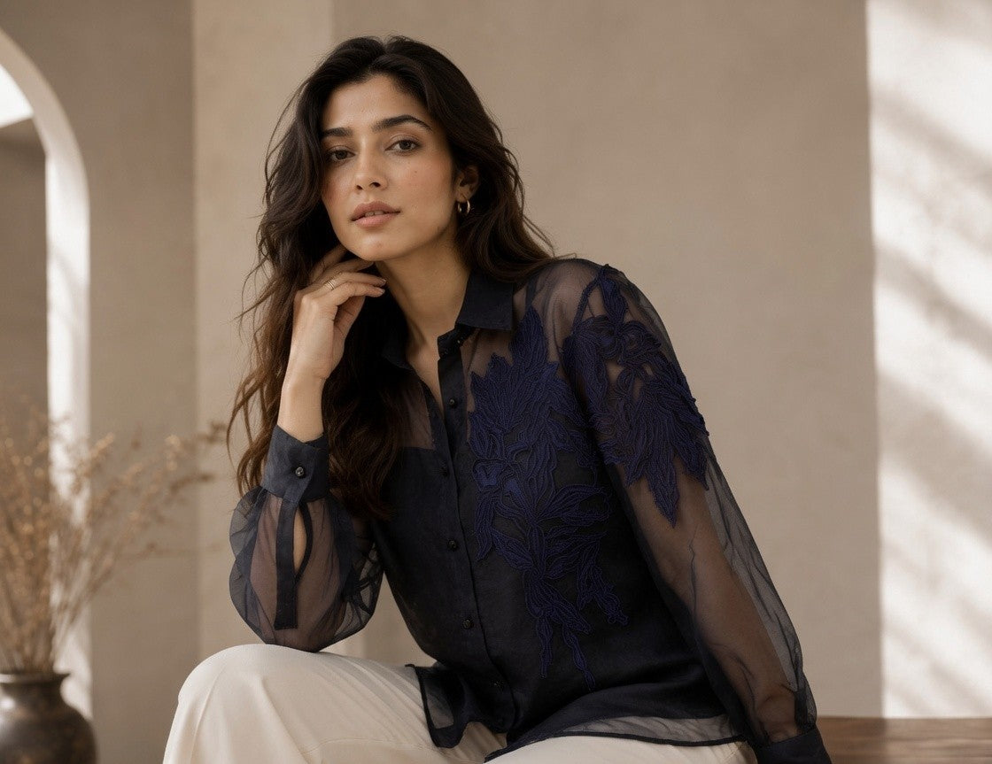 IZEL ORGANZA EMBROIDERED SHIRT