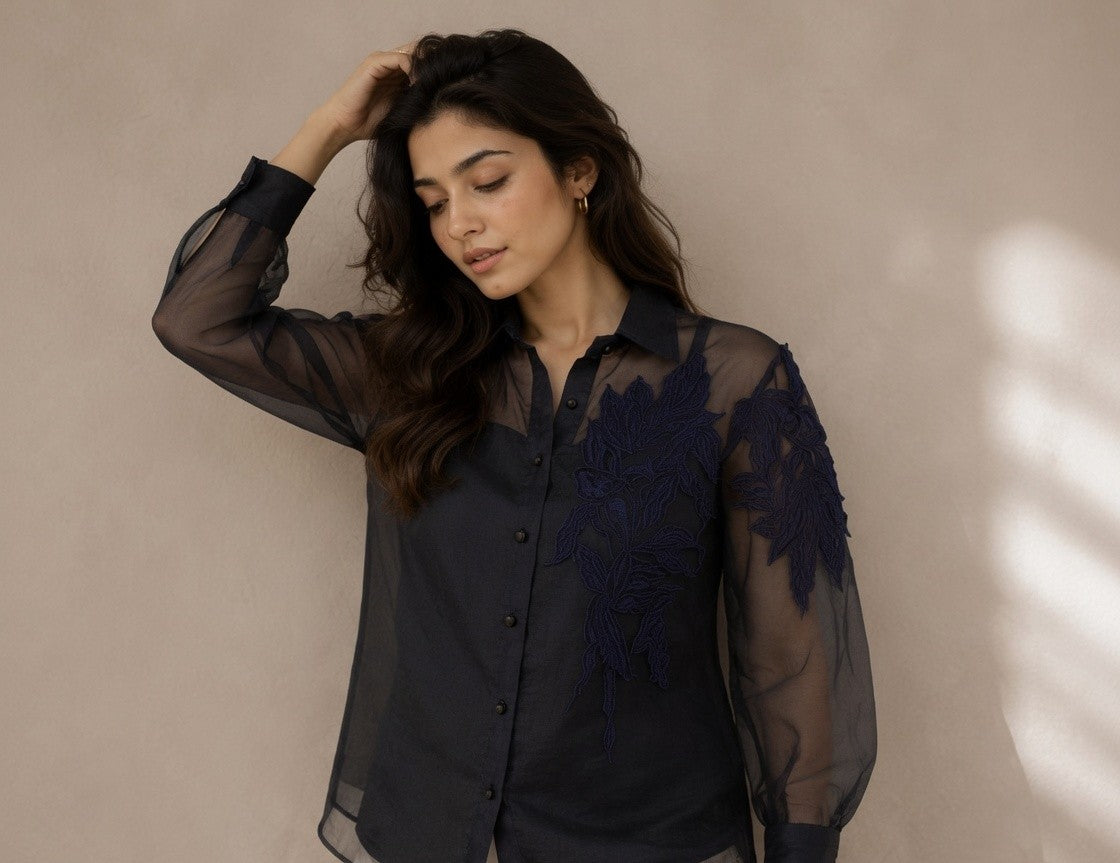IZEL ORGANZA EMBROIDERED SHIRT