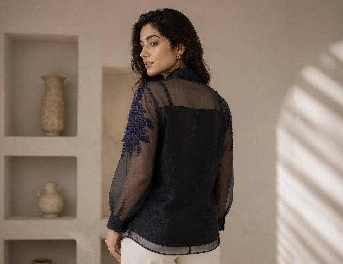 IZEL ORGANZA EMBROIDERED SHIRT