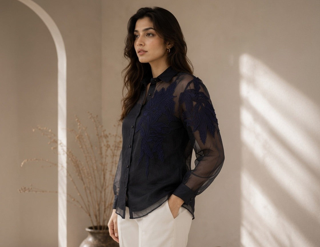 IZEL ORGANZA EMBROIDERED SHIRT