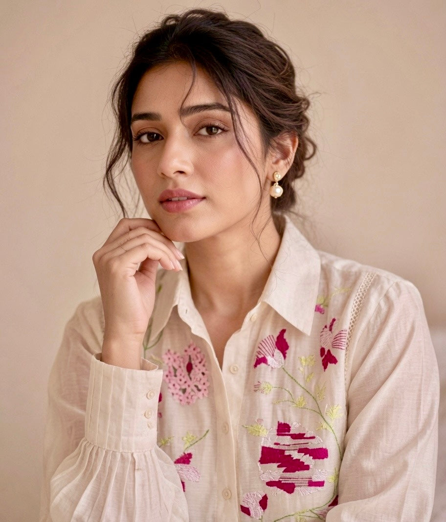 ROSALIE MUL CHANDERI EMBROIDERED SHIRT