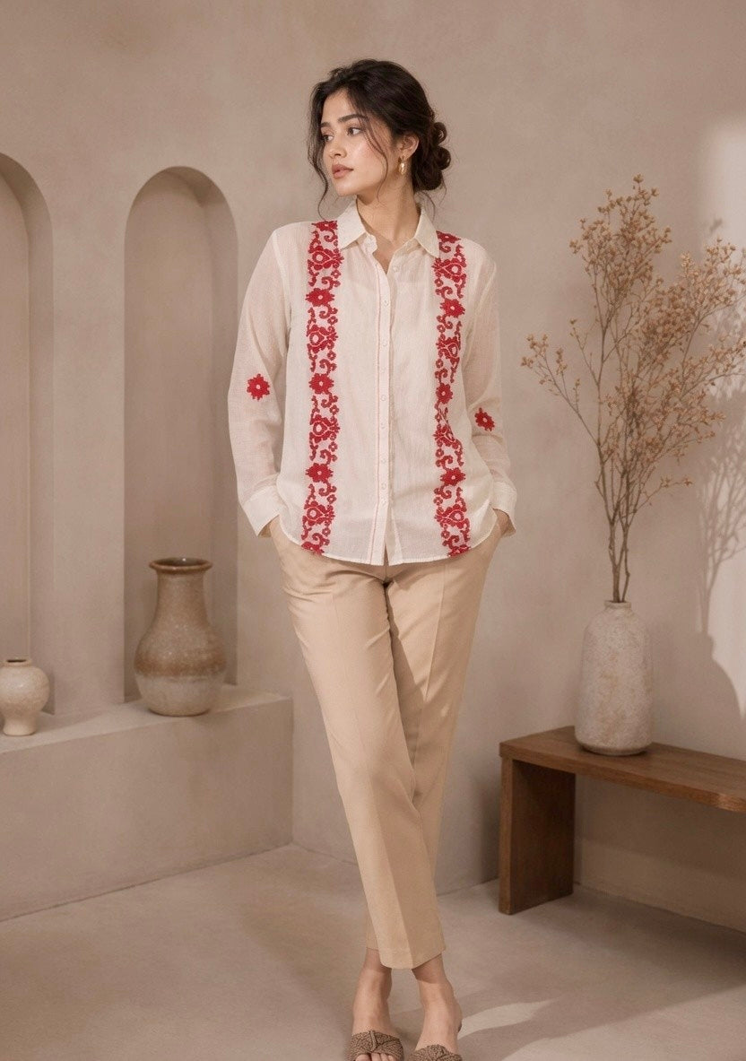 SOLENE MUL CHANDERI EMBROIDERED SHIRT