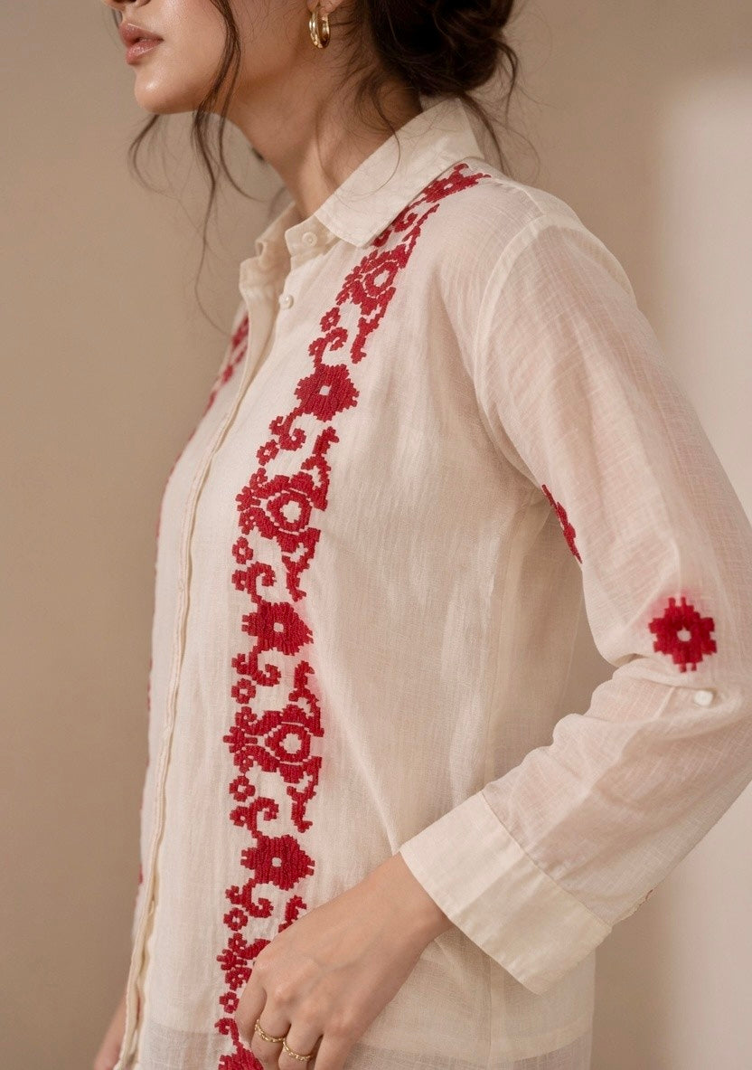 SOLENE MUL CHANDERI EMBROIDERED SHIRT