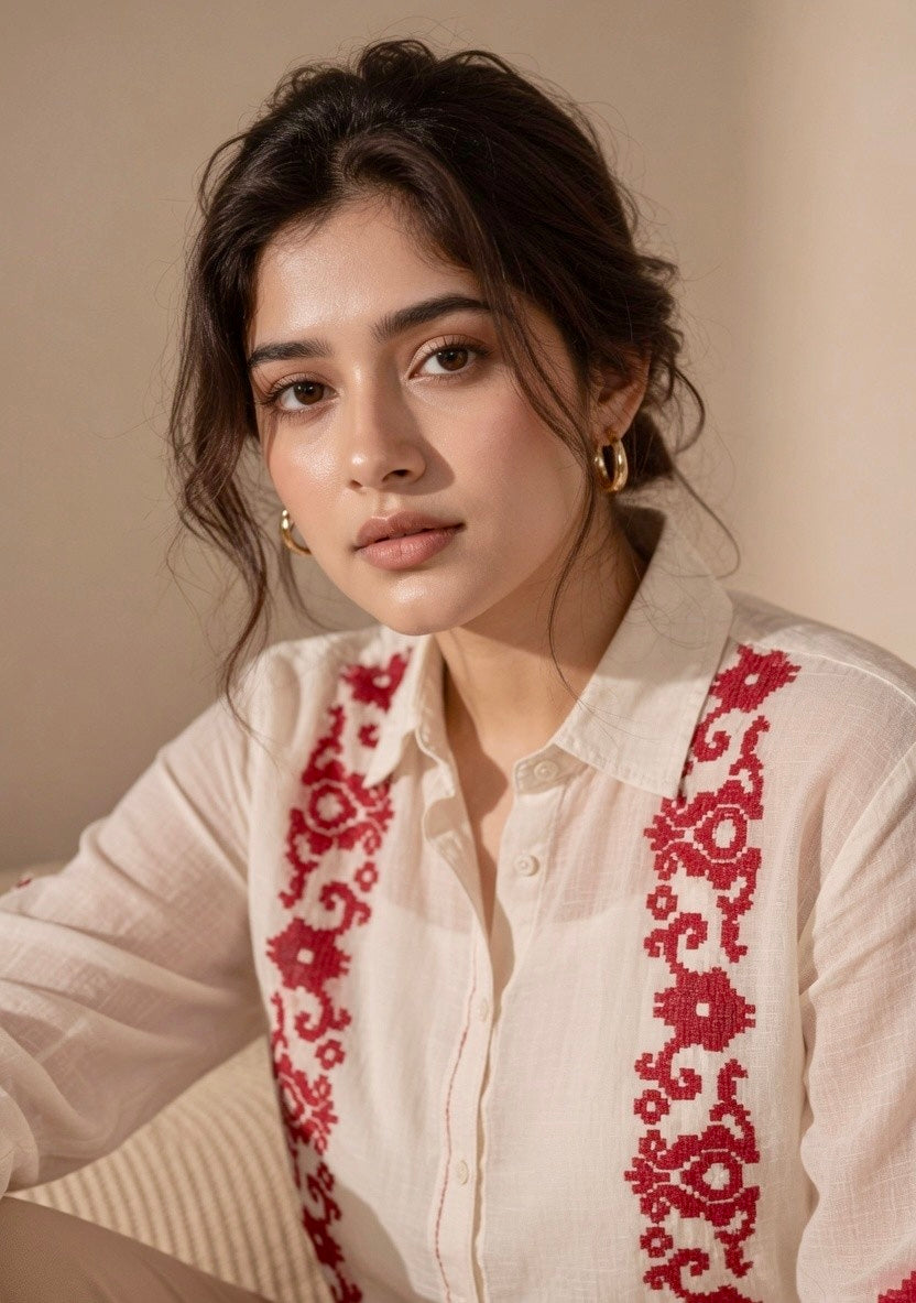 SOLENE MUL CHANDERI EMBROIDERED SHIRT