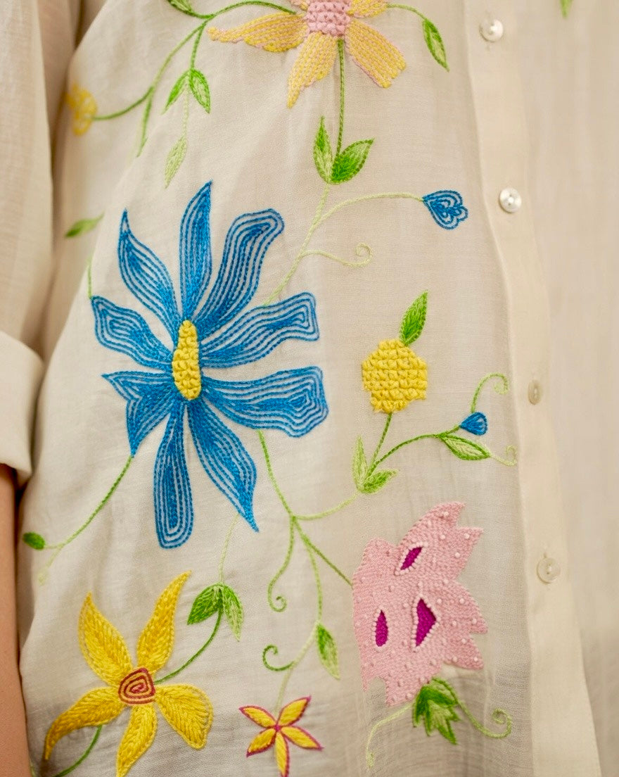VIRELLE MUL CHANDERI EMBROIDERED SHIRT