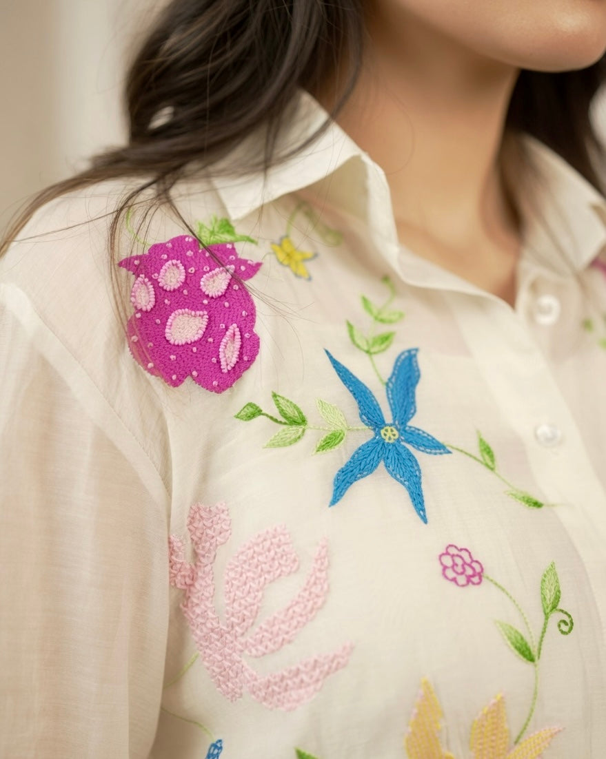 VIRELLE MUL CHANDERI EMBROIDERED SHIRT